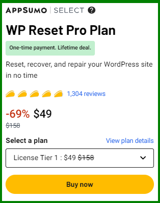 WP Reset Pro Tier Plan