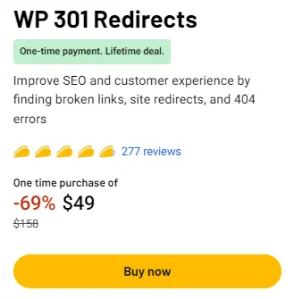 WP 301 Redirects AppSumo deal price