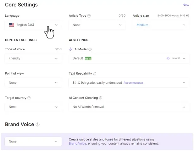 SEOWriting AI Core Settings