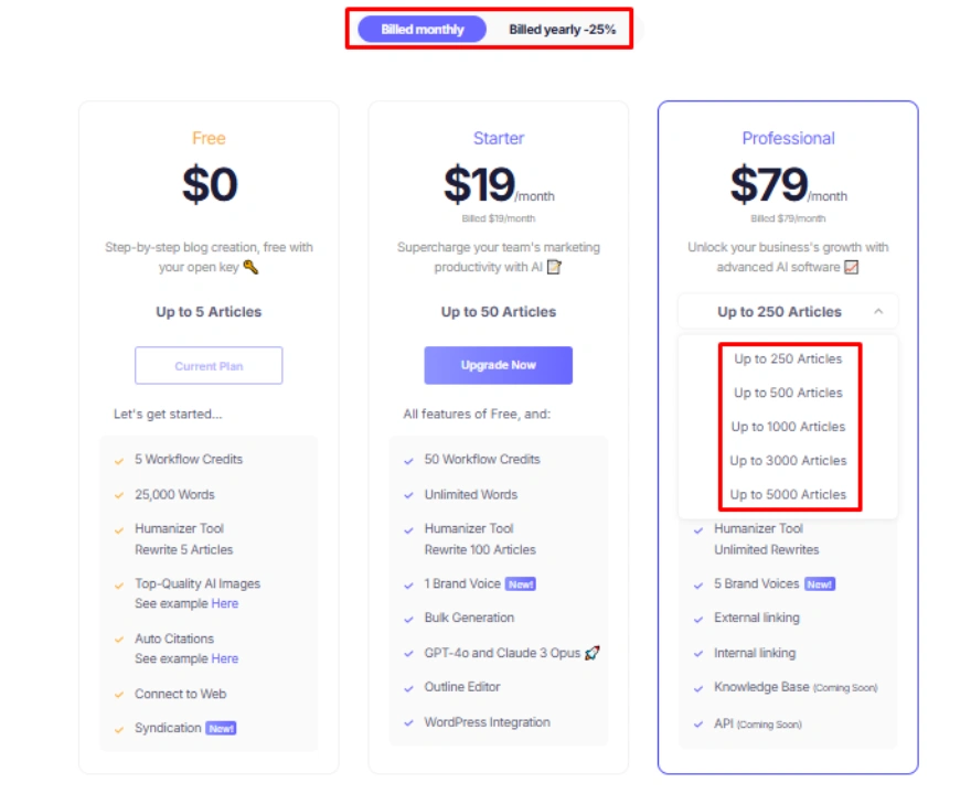 SEOWriting AI Pricing Plans